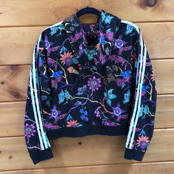 Adidas Poisonous Garden Flower Cropped Hoodie Sweatshirt Gym Workout Outfit M - Picture 8 of 12